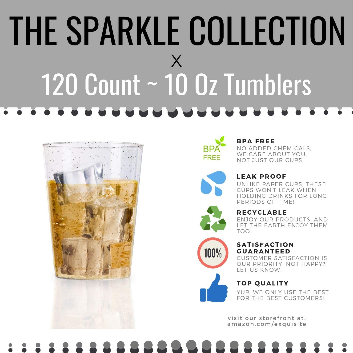 10 Oz. Silver Sparkle Plastic Tumblers | 60 Count