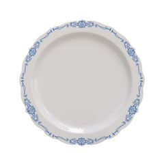 10 In. White/Navy Victorian Design Plates | 40 Count