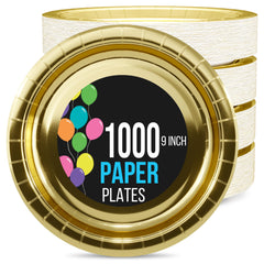 9 In. Reflective Gold Paper Plates | 1000 Count