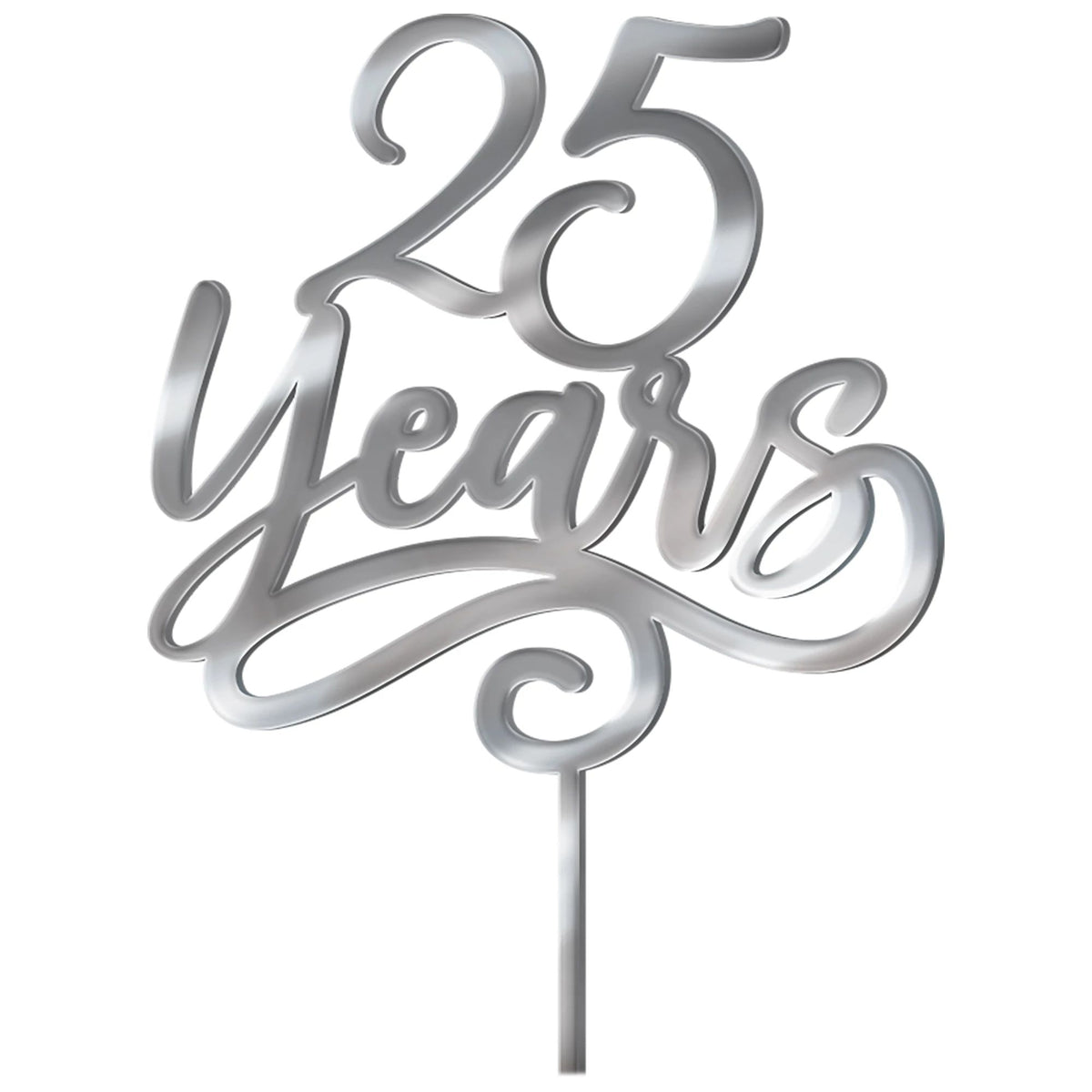 "25 Years" Metallic Cake Topper, Silver, 7-inch - Pack of 6