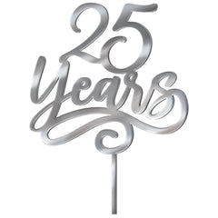 "25 Years" Metallic Cake Topper, Silver, 7-inch - Case of 36