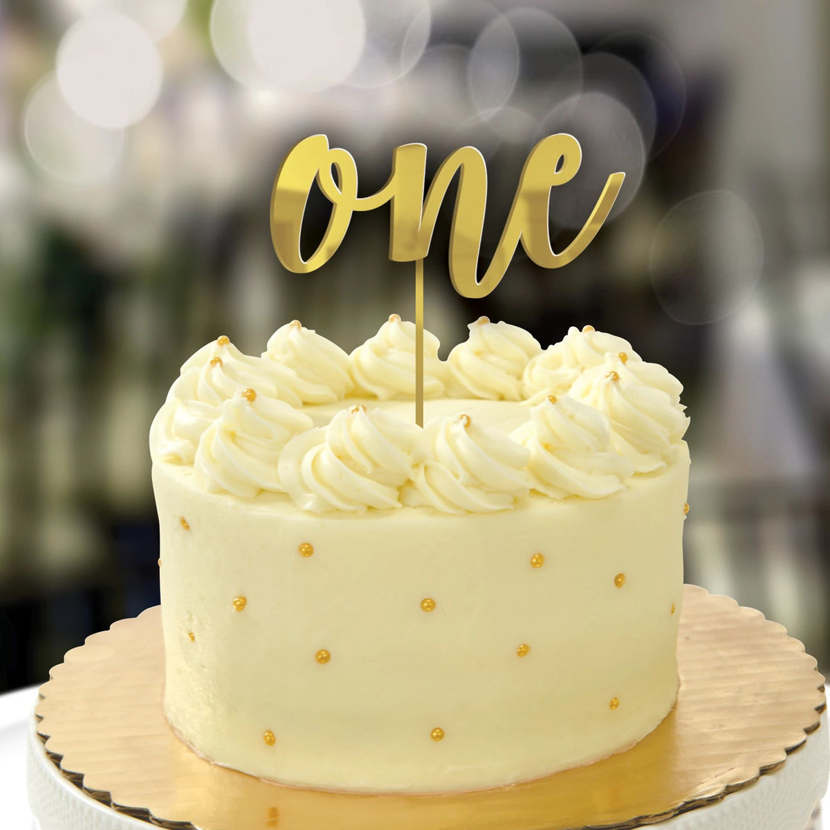 First Birthday "One" Cake Topper, Foil, Gold, 7-inch - Case of 36