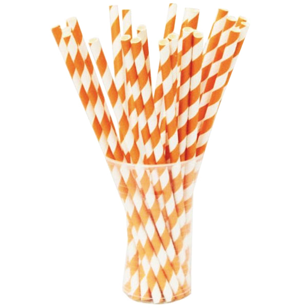 Orange Striped Paper Straws | 100 Count