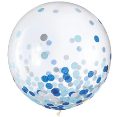 Round Transparent Confetti Latex Balloons, Metallic Blue/ Silver, 24-in, 2-pk | Case of 162