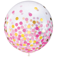 Confetti Latex Balloons, Gold/Pink, 24-inch, 2-ct - Case of 48