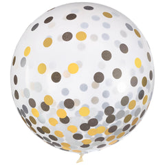 Round Transparent Confetti Latex Balloons, Black/ Gold/ Silver, 24-in, 2-pk | Case of 162