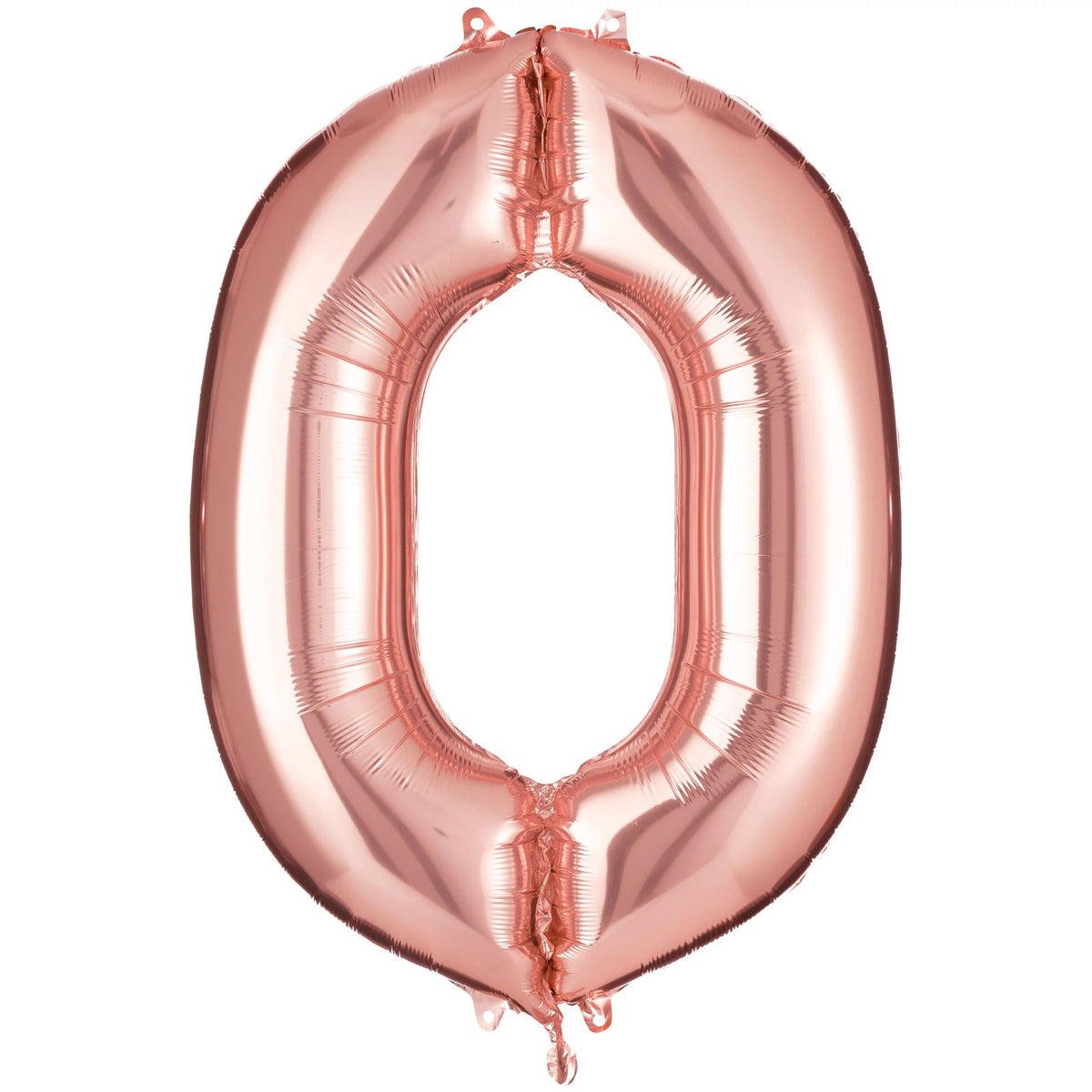 Large Rose Gold Number 0 Foil Balloon - Case of 48