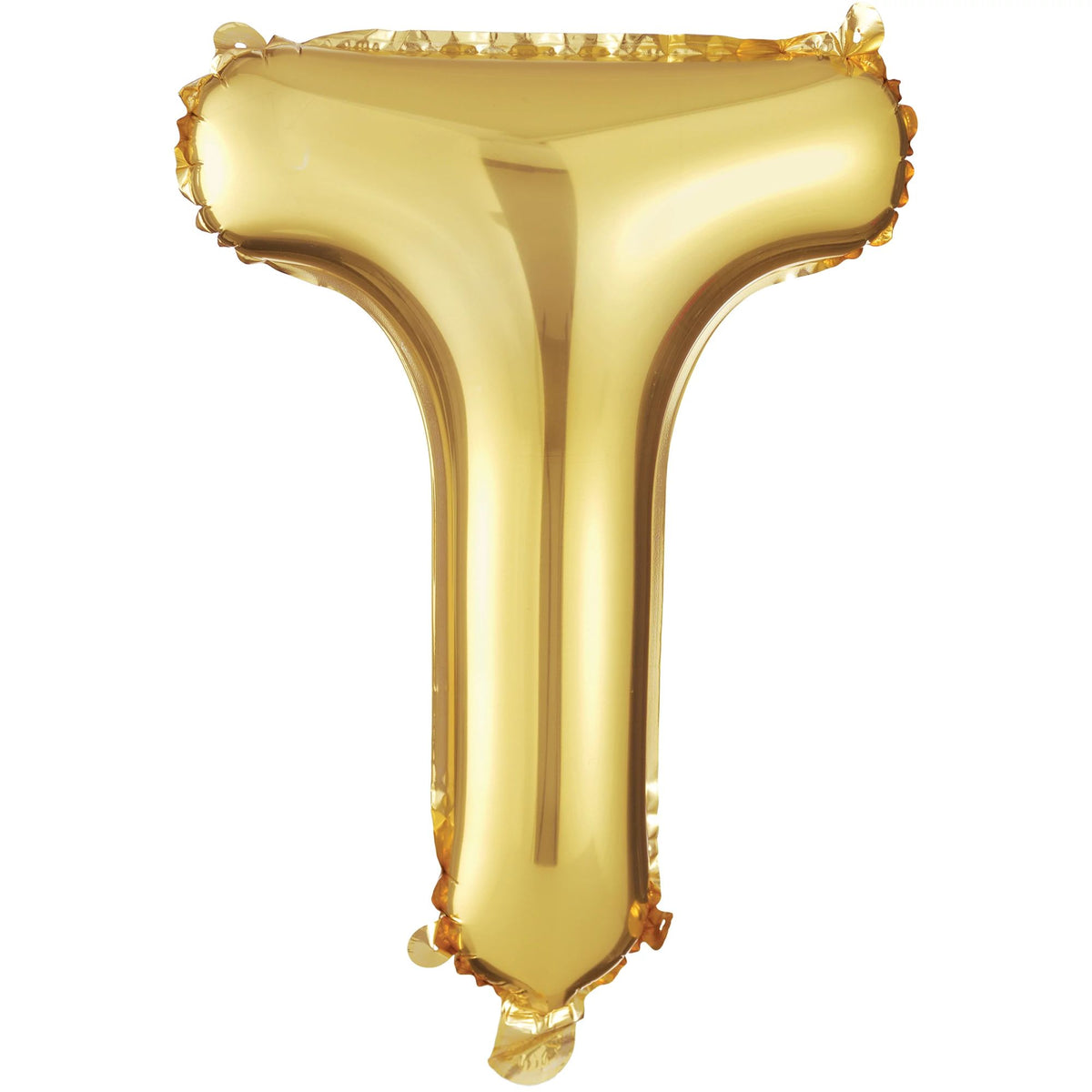 Gold Metallic Letter T Foil Balloon - Pack of 2