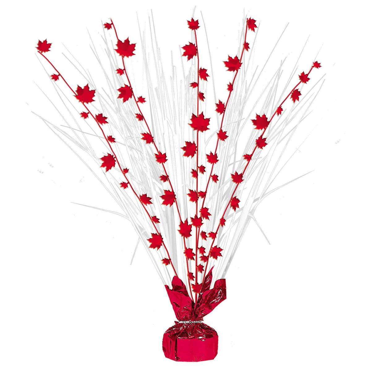 Maple Leaf Metallic Spray Centerpiece, Red, 18-inch, Canada Day - Pack of 12