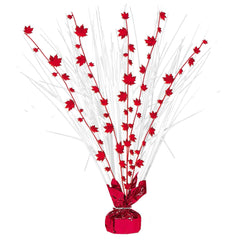 Maple Leaf Metallic Spray Centerpiece, Red, 18-inch, Canada Day - Case of 96