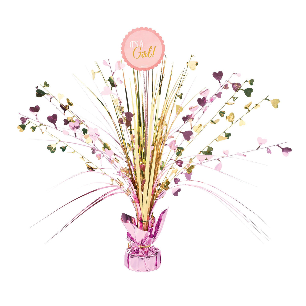 "It's a Girl" Metallic Spray Centerpiece, Gold/Pink, 18 inch - Case of 48