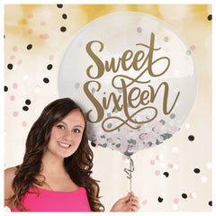 Round Black, Pink & White Sweet 16 Confetti Balloon, 24-inch - Pack of 2