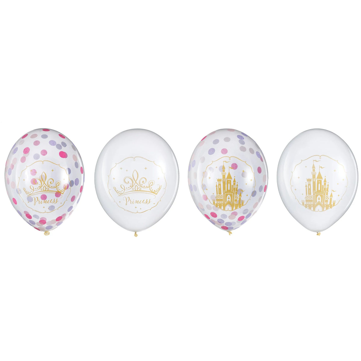 Disney Princess Confetti Latex Balloons, Purple/Pink/Gold, 12-inch, 6-ct - Case of 48
