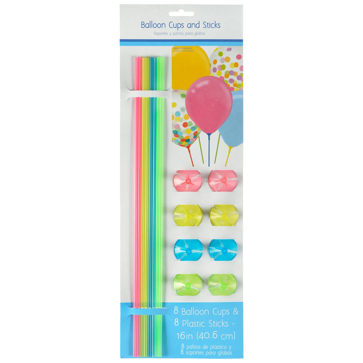 Assorted Balloon Sticks with Cups, 16-inch, 8-ct - Pack of 6