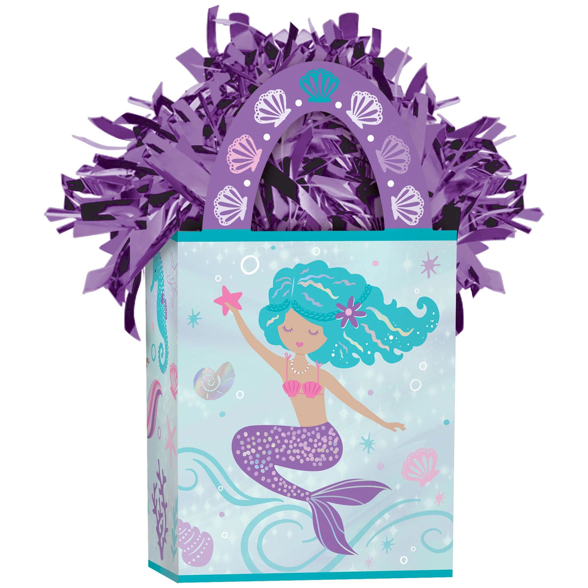 Shimmering Mermaids Gift Bag Shaped Balloon Weight, Purple/Blue, 5.5-in - Pack of 6