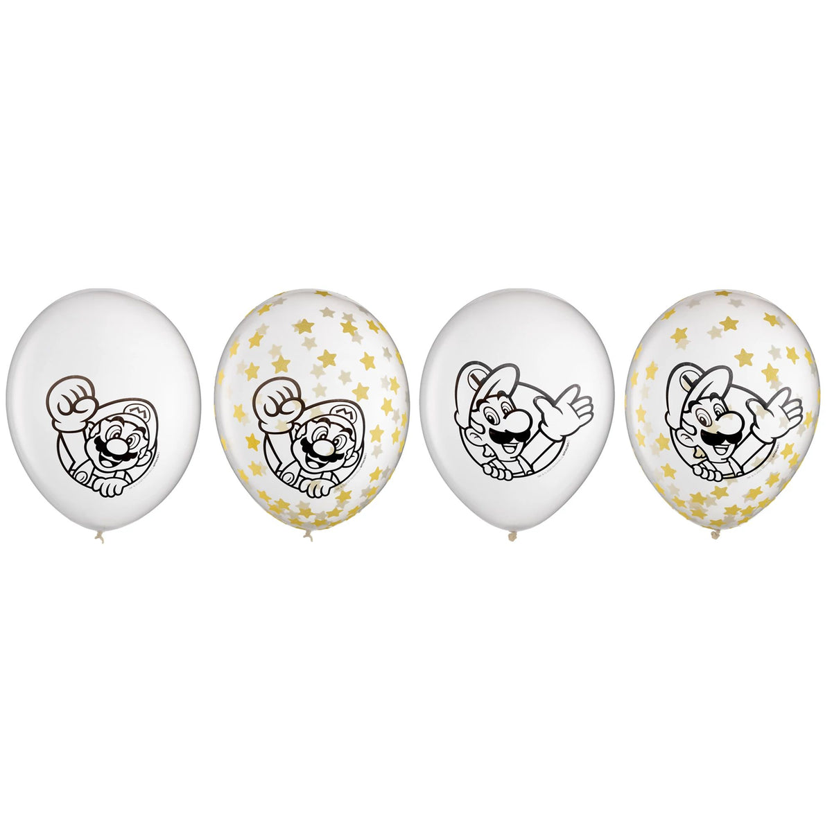 Nintendo Super Mario Bros Confetti Latex Balloons, Black/Gold, 12 inch, 6-ct - Case of 48