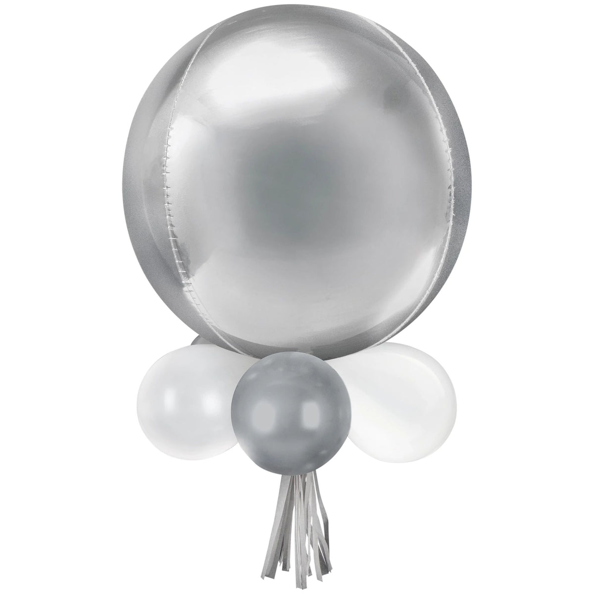 Round Pearl Foil & Latex Balloon Chandelier, Silver/ White, 16x26-in, 18-pcs | Case of 48