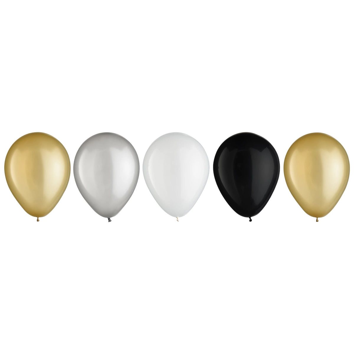 Round Pearl Latex Balloons, Gold/Silver/Black, 11-inch, 15-ct - Pack of 9