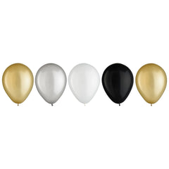 Round Pearl Latex Balloons, Gold/Silver/Black, 11-inch, 15-ct - Pack of 9