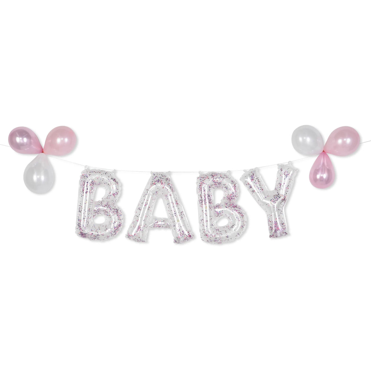 Baby Letters Transparent Confetti Foil Balloon Banner, 8.5-in - Pack of 5