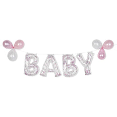 Baby Letters Transparent Confetti Foil Balloon Banner, 8.5-in - Pack of 5