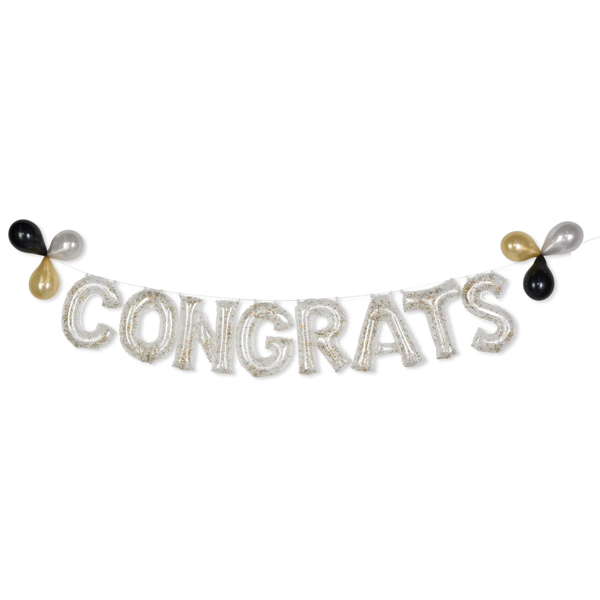 Congrats Letters Transparent Confetti Foil Balloon Banner, Gold, 8.5-in - Pack of 5
