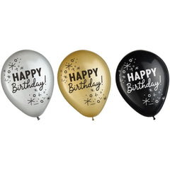 Confetti Birthday Latex Balloons, Black/Silver/Gold, 11-in, 15-ct - Case of 54
