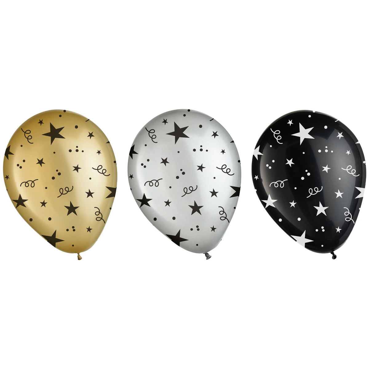 Metallic Star Latex Balloons, Black/Silver/Gold, 11-inch, 15-ct - Pack of 9