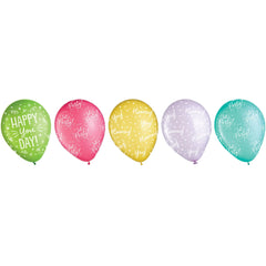 Pastel Printed Latex Balloons - Happy Birthday Assortment, 15-pk - Case of 54