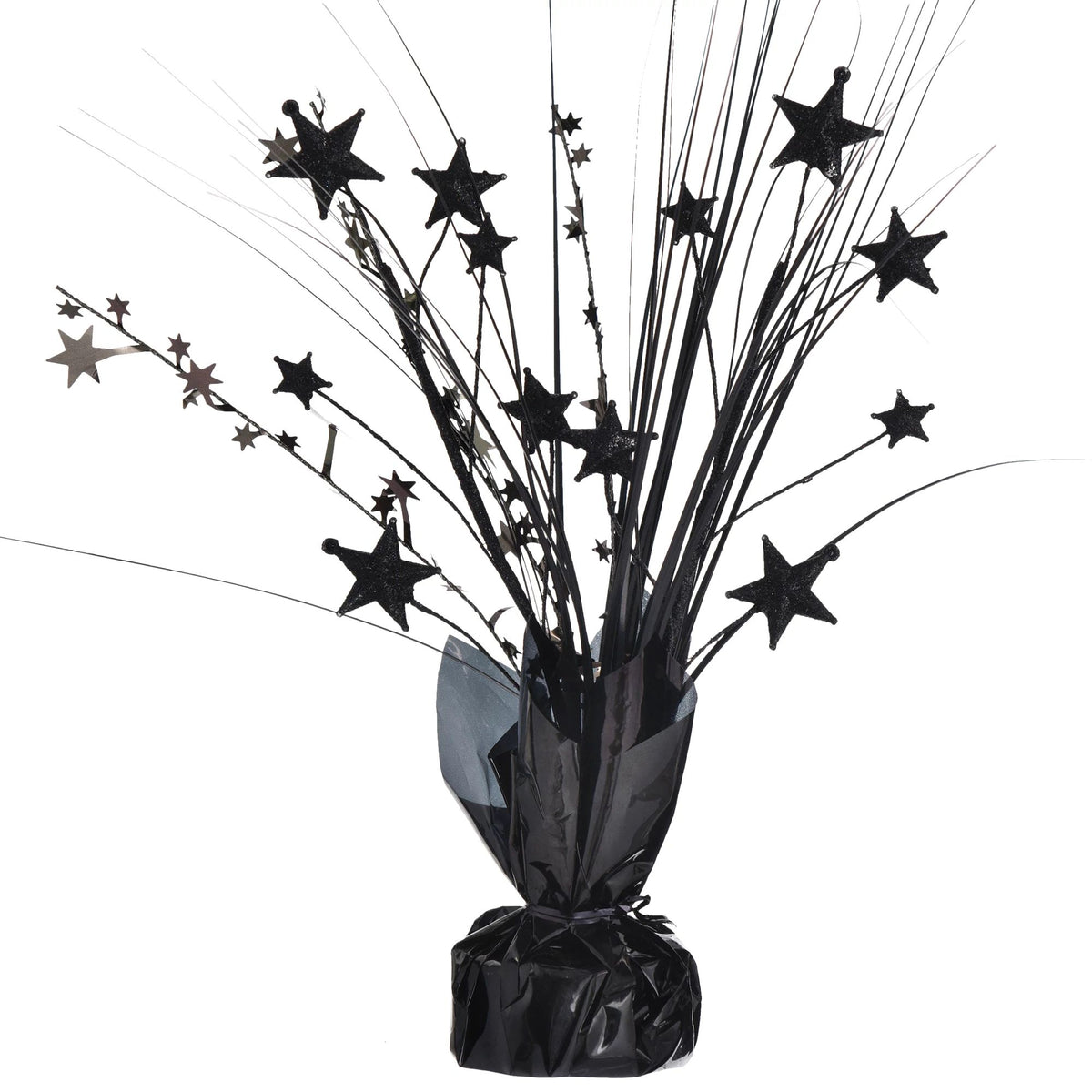 12-Inch Black Foil Star Spray Centerpiece - Case of 72