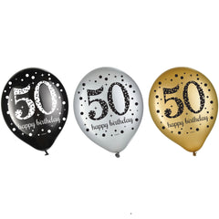 Sparkling 50th Birthday Latex Balloons - 15-ct - Case of 72