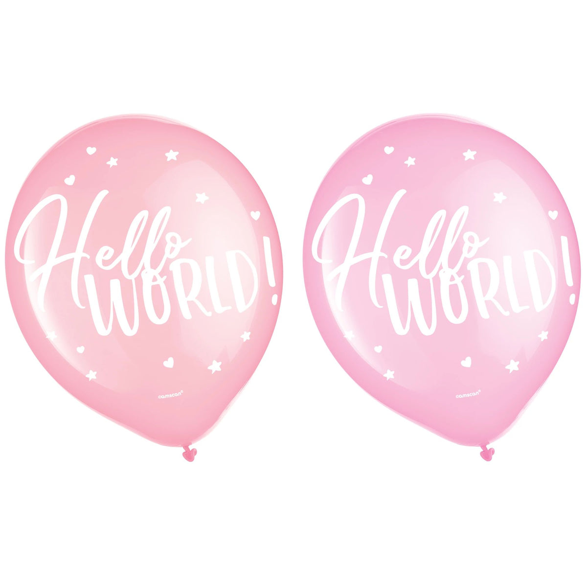"Hello World" Latex Balloons, Pink/White, 12-inch, 15-ct - Pack of 2