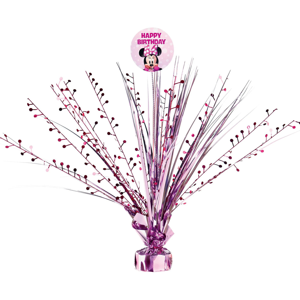 Disney Minnie Mouse Happy Birthday Metallic Spray, Pink, 9.5-inch - Pack of 6
