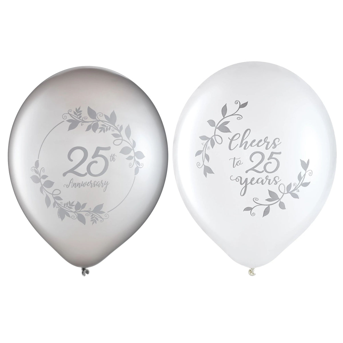 25th Anniversary Round Latex Balloons, Silver/White, 12-inch, 15-ct - Pack of 2