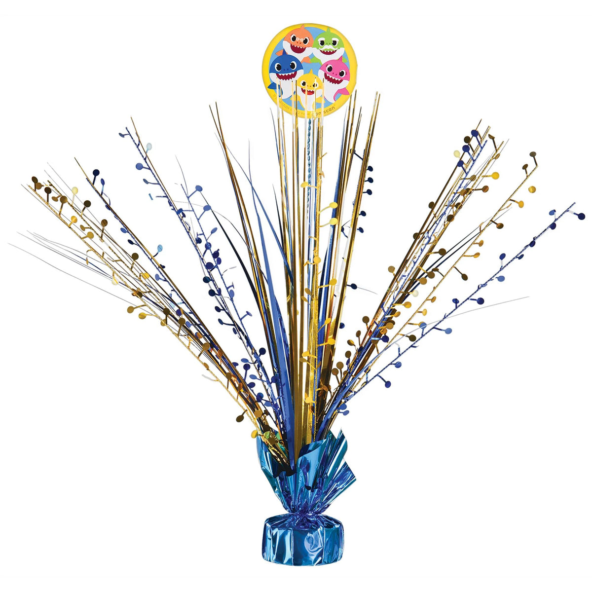 Baby Shark Metallic Tinsel Spray Centerpiece, Blue/Yellow, 18-inch - Case of 48