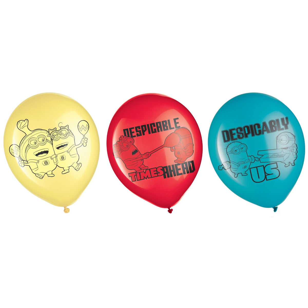 Despicable Me Latex Balloons, Blue/Red/Yellow, 12-inch, 6-ct - Case of 72
