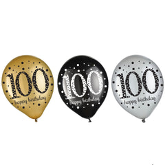 Sparkling Celebration 100th Birthday Latex Balloons, 15-ct - Case of 72