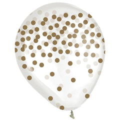Gold Polka Dot Confetti Latex Balloons, 12-inch, 6-ct - Pack of 12