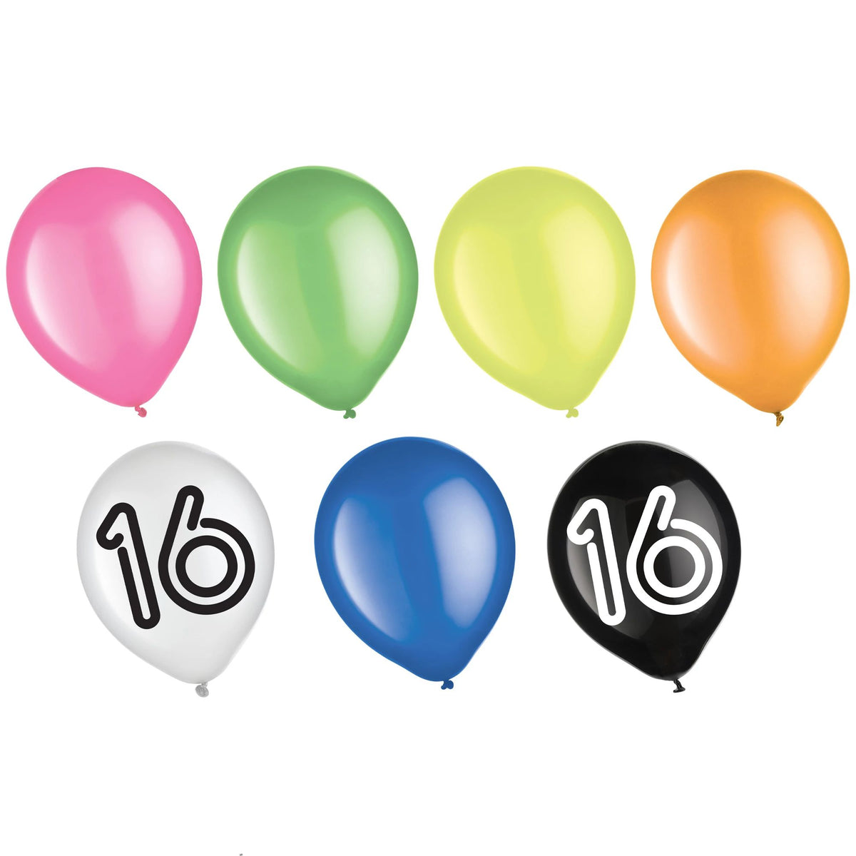 Vibrant Neon 16 Birthday Latex Balloons, 15-ct - Case of 72