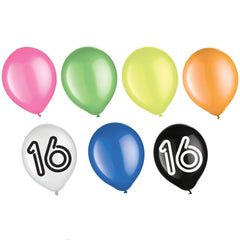 Vibrant Neon 16 Birthday Latex Balloons, 15-ct - Case of 72