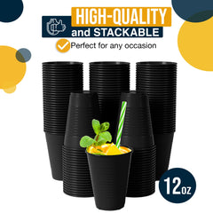 12 Oz. Black Plastic Cups | 100 Count