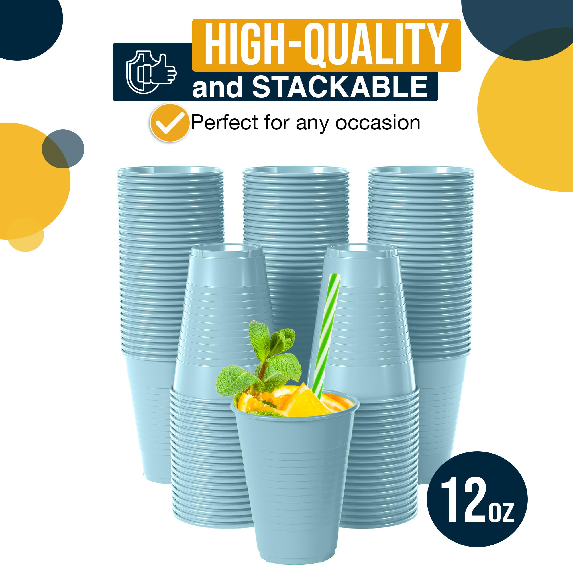 12 Oz. | Light Blue Plastic Cups | 600 Count