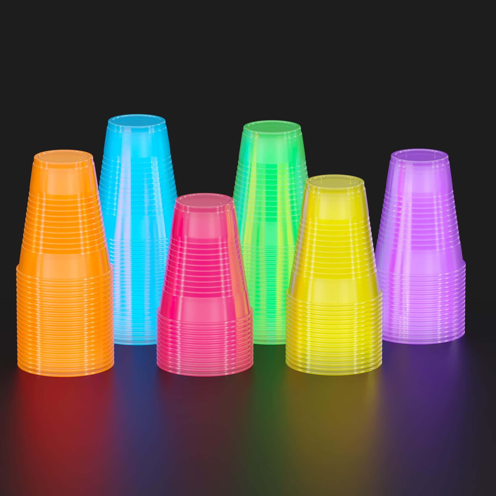 12 Oz. Neon Assorted Color Plastic Cups | 60 Count