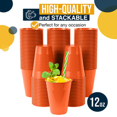 12 Oz. | Orange Plastic Cups | 600 Count