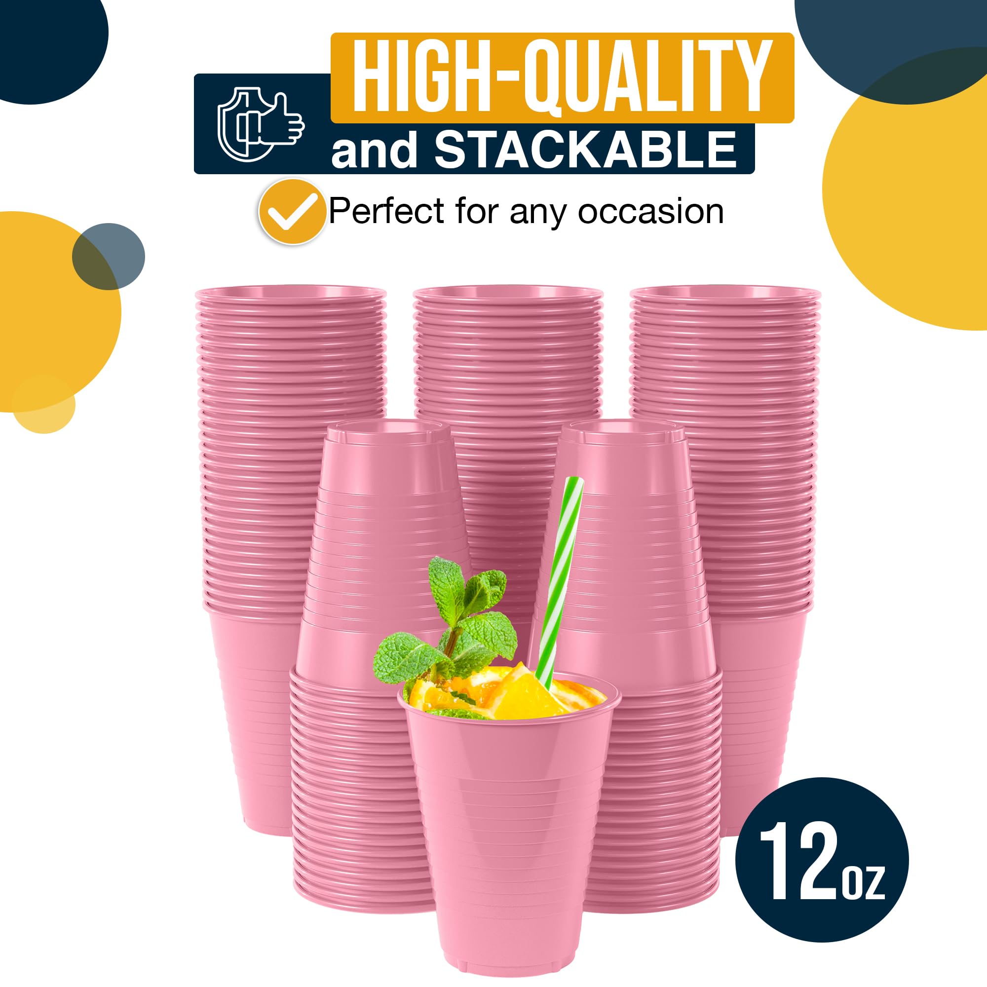 12 Oz. | Pink Plastic Cups | 600 Count