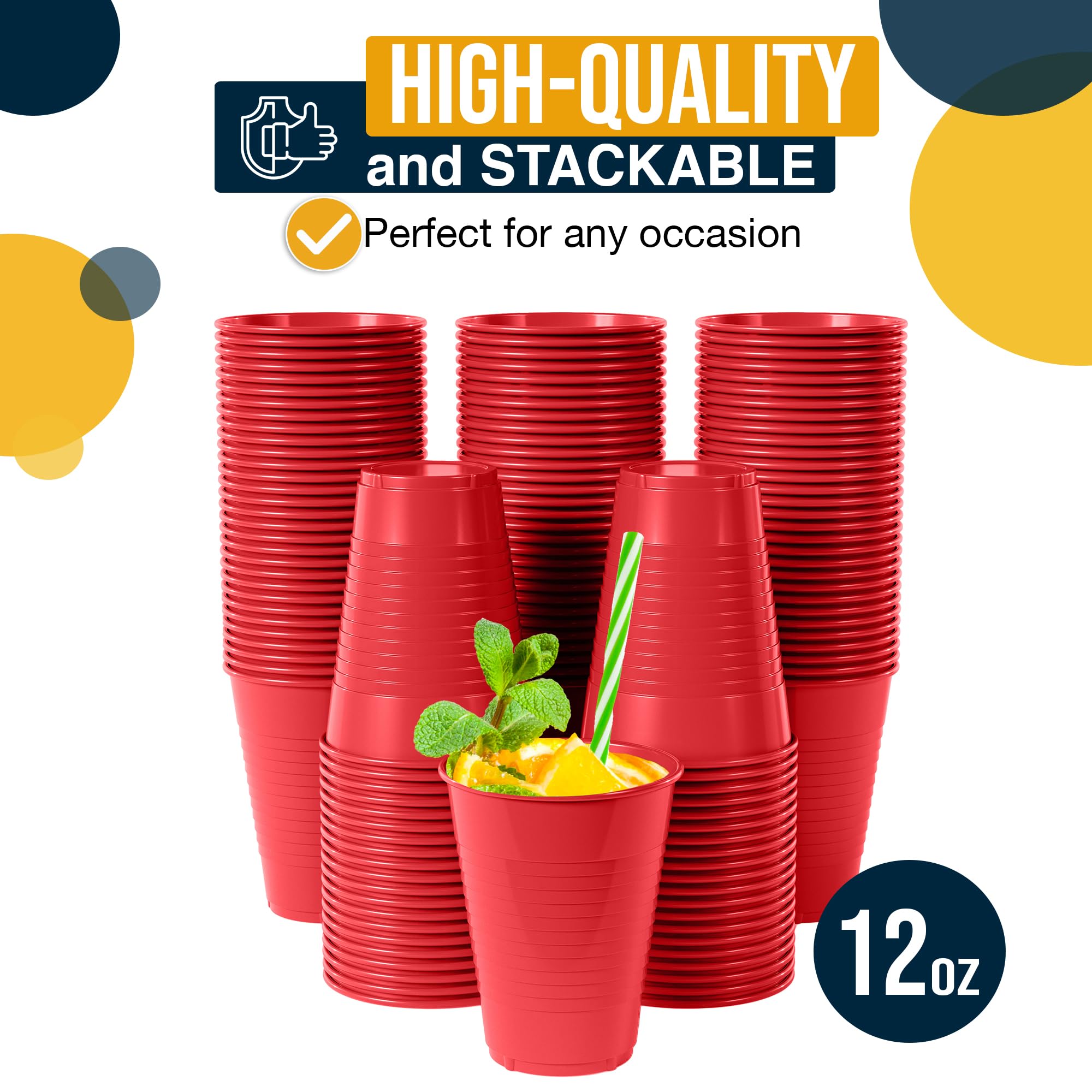 12 Oz. | Red Plastic Cups | 600 Count