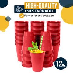 12 Oz. Red Plastic Cups | 100 Count