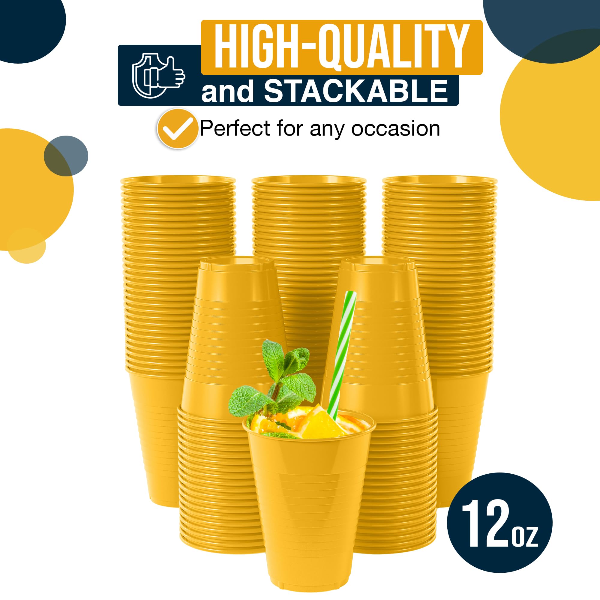 12 Oz. Yellow Plastic Cups | 100 Count