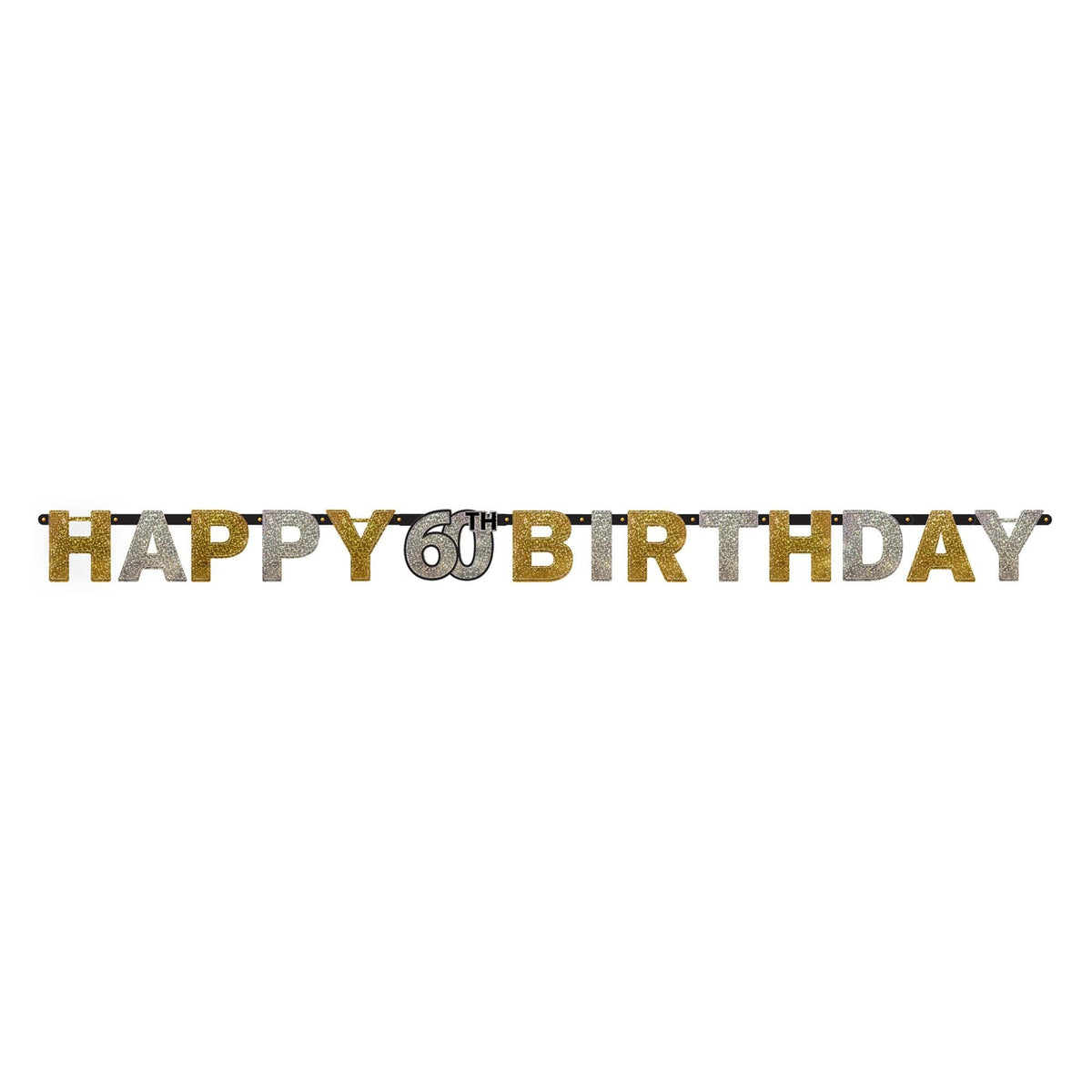 Sparkling Celebration 60th Birthday Banner, Black/Gold/Silver Polka Dot, 7-inch - Case of 48