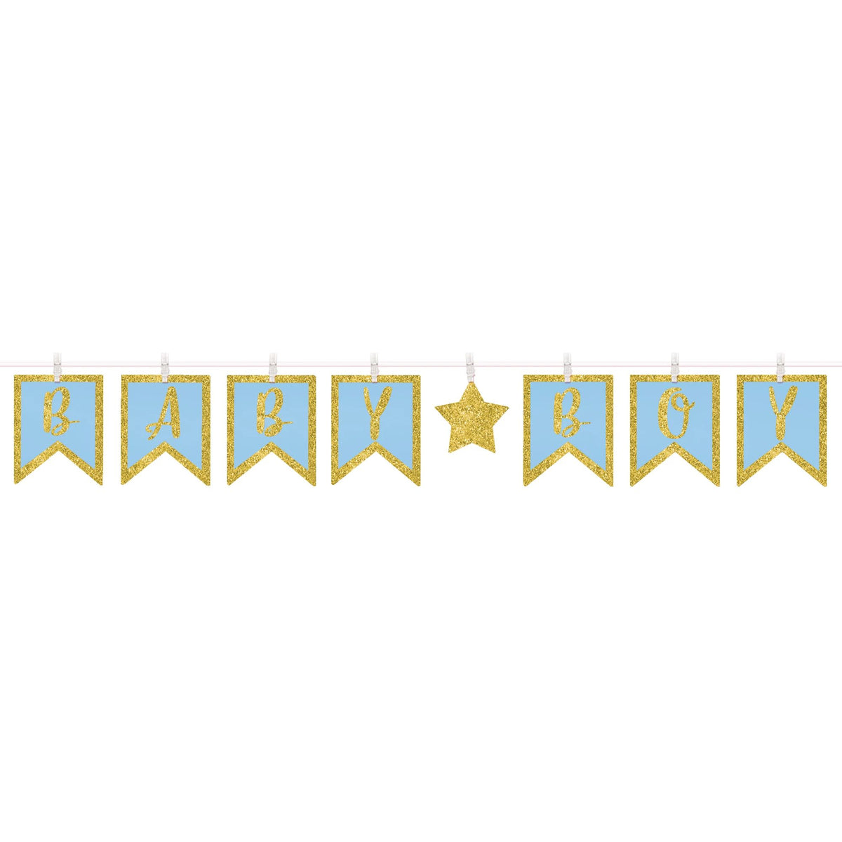 Baby Boy Clothespin Banner, Blue/Gold, 9-inch - Pack of 6